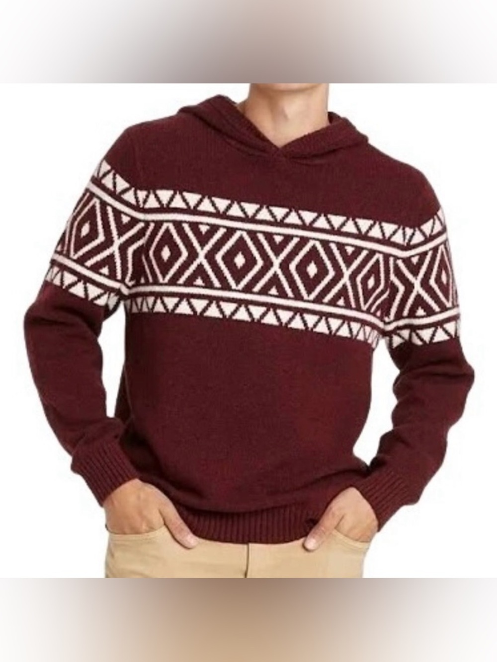 Goodfellow & Co Men's Pullover Sweater Maroon & White Geometric Men Size XL